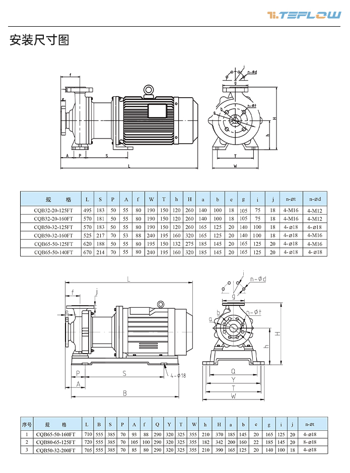 cqb-ft衬氟磁力泵安装尺寸图